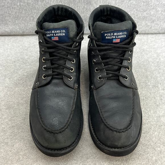 Ralph Lauren Polo Leather Lace Up Ankle Boot - Black -Men size 11 D-Vintage 90s - Picture 3 of 10